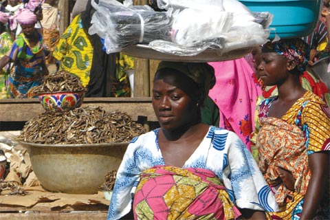 Marketplace in northern Ghana: Although economic growth has been strong, the economy remains poorly diversified and faces energy constraints.