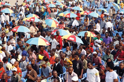Part of a large crowd in Kinshasa, Democratic Republic of the Congo, this 30 June, celebrating the 50th anniversary of the country's independence.