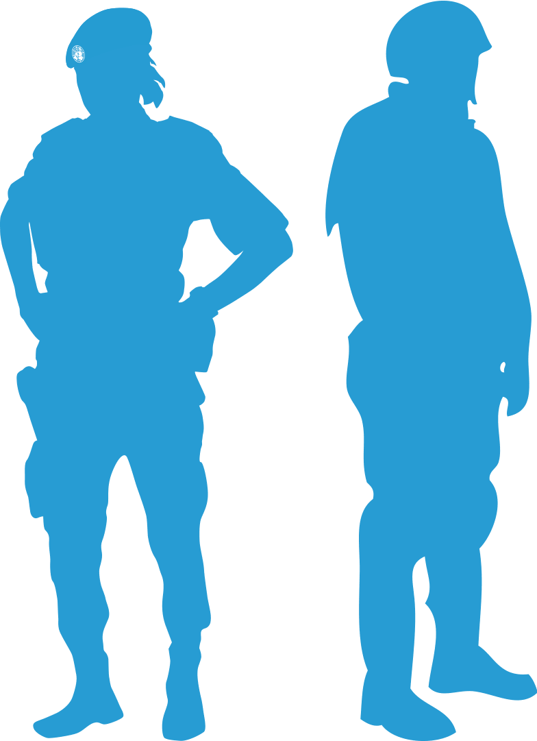 Silhouette of male and female peacekeepers
