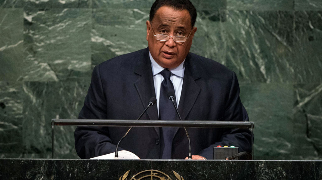 Le Ministre des affaires étrangères du Soudan, Ibrahim Ahmed Ghandour, devant l’Assemblée générale. Photo ONU/Cia Pak
