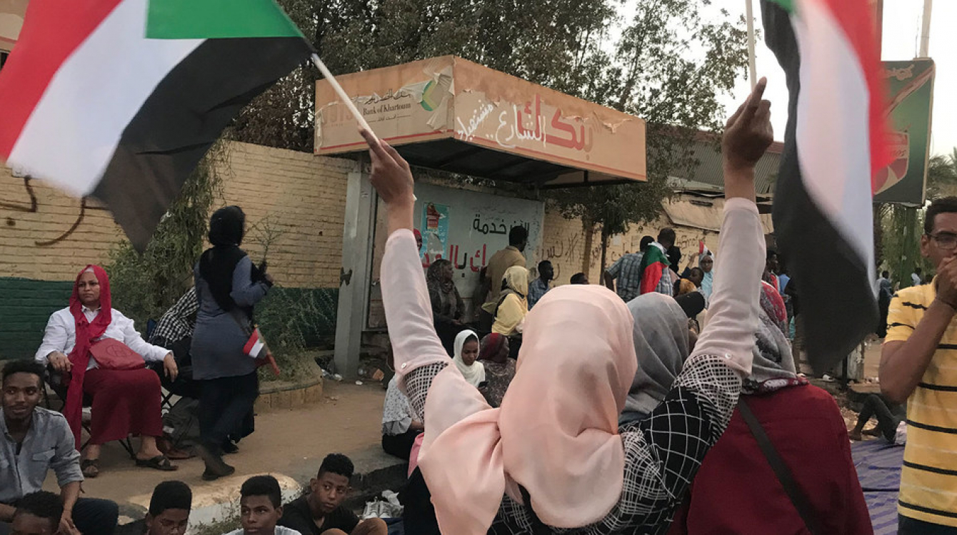 Demonstrators take to the streets in the Sudanese capital, Khartoum on 11 April 2019,