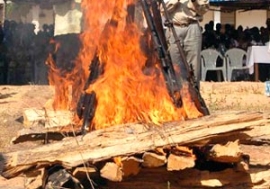 Symbolic burning of arms following Guinea-Bissau’s civil war