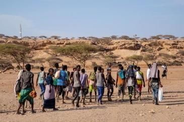 Crédits Photo: Olivia Headon/OIM.  Des Ethiopiens arrivant à Obock, à Djibouti