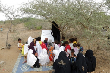 Wanafunzi wakisomea chini ya mti, Hudaydah, Yemen.