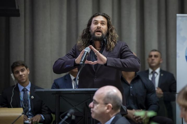  Jason Momoa, actor and ocean advocate, speaks at the high-level meeting in New York.