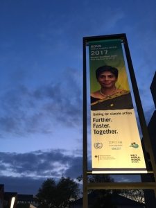 PHOTO: The COP23 motto: Further. Faster. Together.