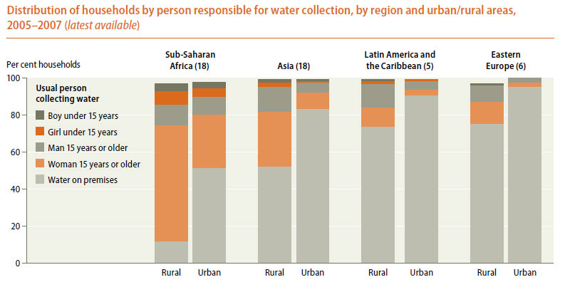 Distribution of households by person responsible for water collection, by region and urban/rural areas 2005/2007